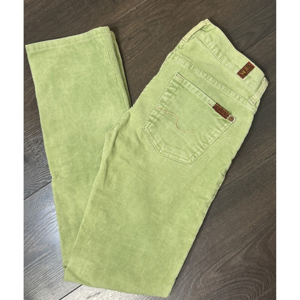 7 For All Mankind Sage Green Corduroy Pants‎ Size 26 Straight Leg Low Rise Y2K